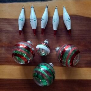 Classic Red Green White Glass Kugel Ball Bobber Christmas Ornament Mixed Lot
